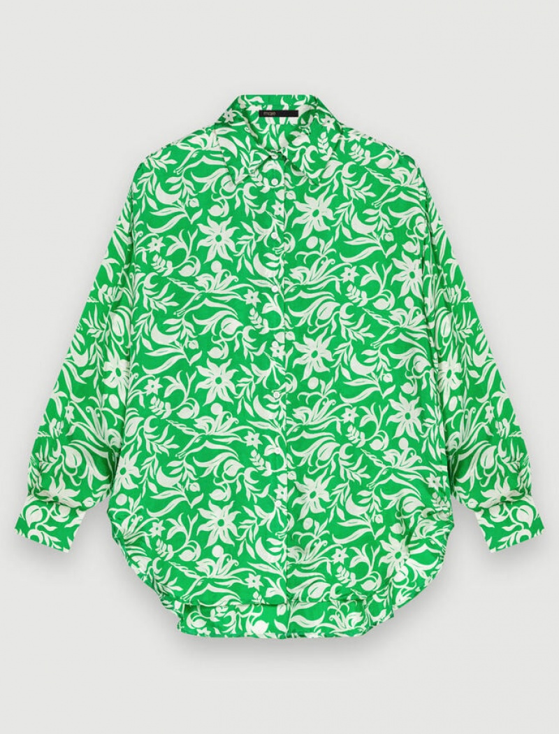 Maje Printed Satiny Blouse Dames Groen | ZCHXNAV-24